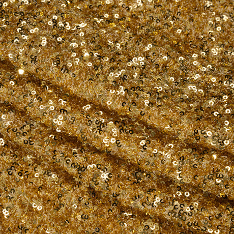 Recycled Polyester All-Over Circular Baby Sequins on Stretch Mesh - Gold - Divine Collection