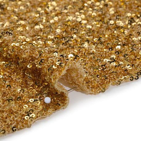 Recycled Polyester All-Over Circular Baby Sequins on Stretch Mesh - Gold - Divine Collection