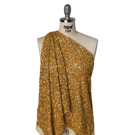 Recycled Polyester All-Over Circular Baby Sequins on Stretch Mesh - Gold - Divine Collection
