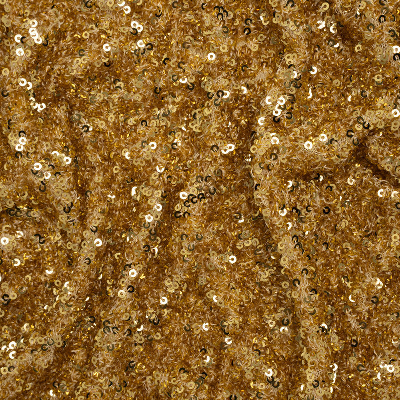 Recycled Polyester All-Over Circular Baby Sequins on Stretch Mesh - Gold - Divine Collection