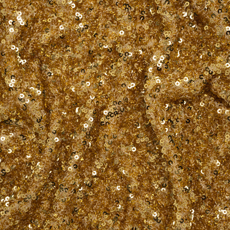 Recycled Polyester All-Over Circular Baby Sequins on Stretch Mesh - Gold - Divine Collection