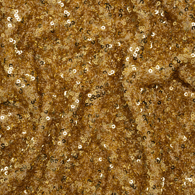 Recycled Polyester All-Over Circular Baby Sequins on Stretch Mesh - Gold - Divine Collection