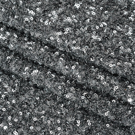 Recycled Polyester All-Over Circular Baby Sequins on Stretch Mesh - Silver - Divine Collection