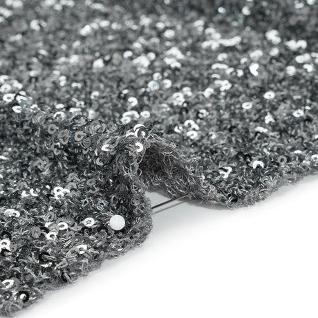 Recycled Polyester All-Over Circular Baby Sequins on Stretch Mesh - Silver - Divine Collection