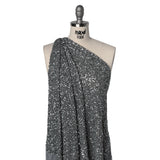 Recycled Polyester All-Over Circular Baby Sequins on Stretch Mesh - Silver - Divine Collection