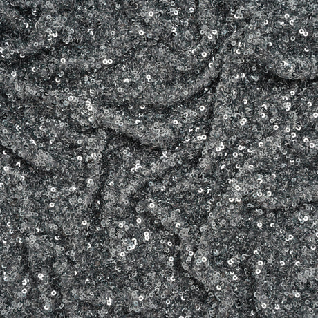 Recycled Polyester All-Over Circular Baby Sequins on Stretch Mesh - Silver - Divine Collection