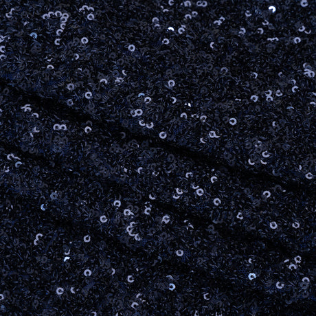 Recycled Polyester All-Over Circular Baby Sequins on Stretch Mesh - Navy - Divine Collection