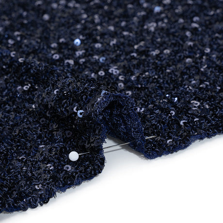 Recycled Polyester All-Over Circular Baby Sequins on Stretch Mesh - Navy - Divine Collection