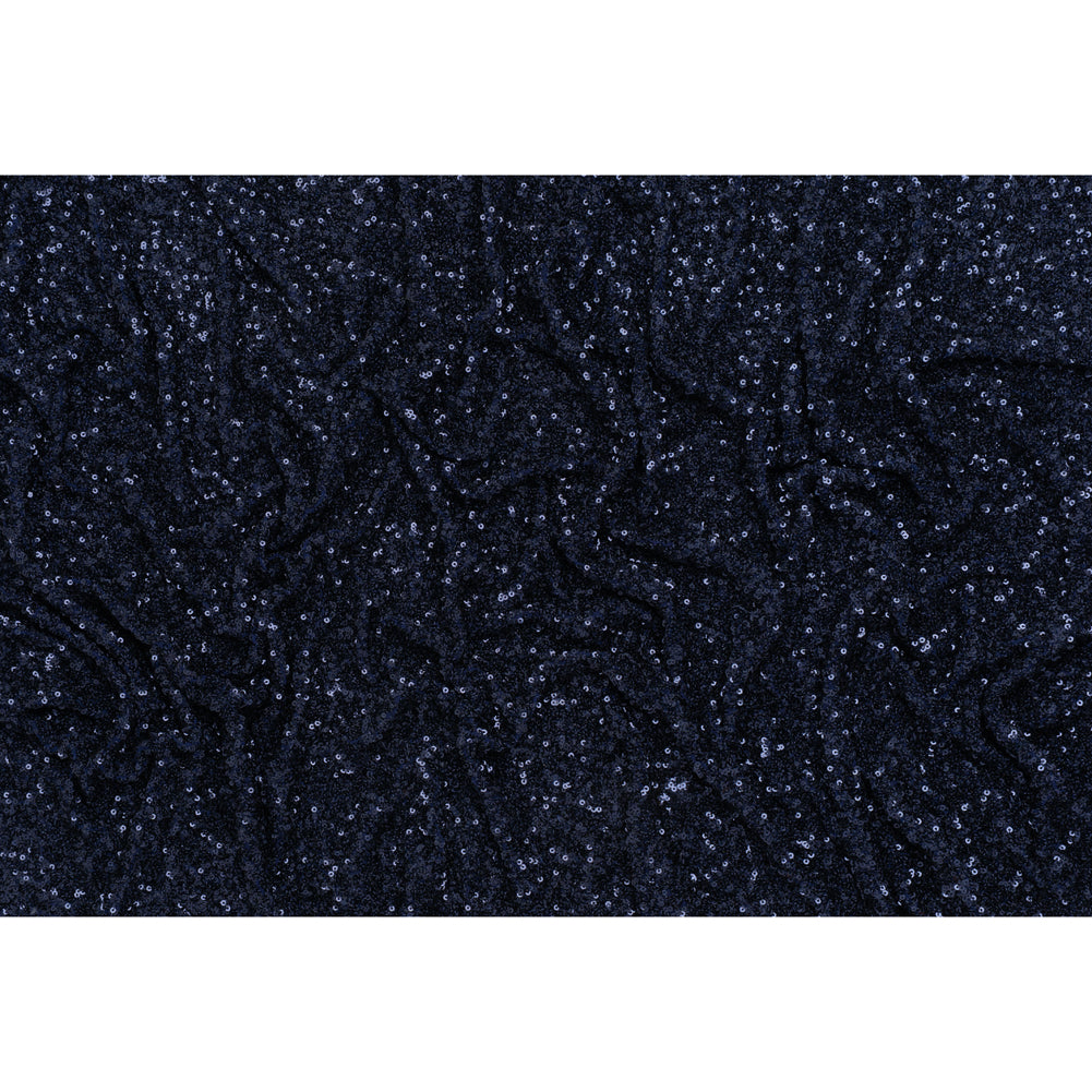Recycled Polyester All-Over Circular Baby Sequins on Stretch Mesh - Navy - Divine Collection
