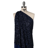 Recycled Polyester All-Over Circular Baby Sequins on Stretch Mesh - Navy - Divine Collection