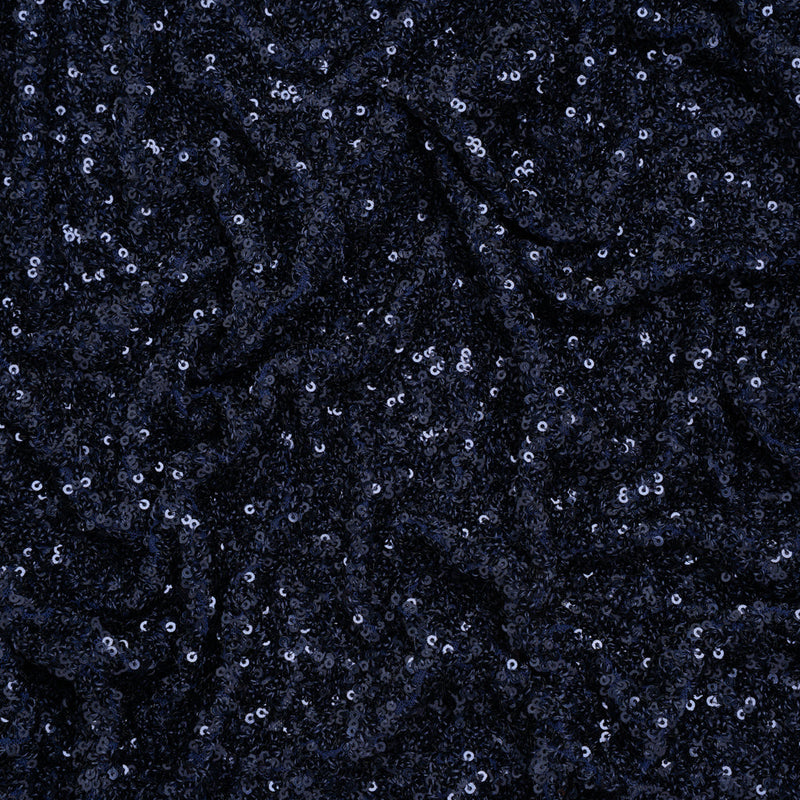 Recycled Polyester All-Over Circular Baby Sequins on Stretch Mesh - Navy - Divine Collection