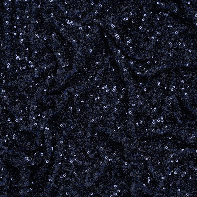 Recycled Polyester All-Over Circular Baby Sequins on Stretch Mesh - Navy - Divine Collection