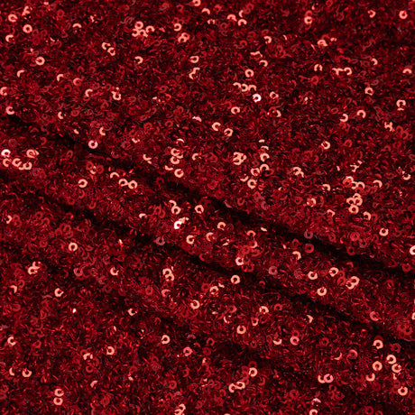 Recycled Polyester All-Over Circular Baby Sequins on Stretch Mesh - Red - Divine Collection