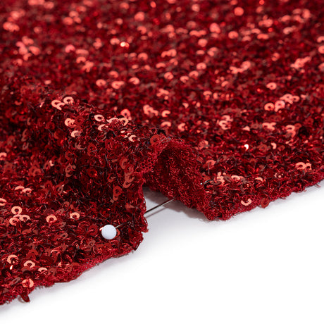 Recycled Polyester All-Over Circular Baby Sequins on Stretch Mesh - Red - Divine Collection