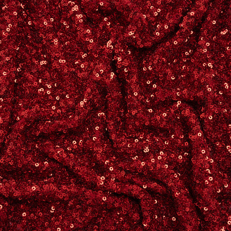 Recycled Polyester All-Over Circular Baby Sequins on Stretch Mesh - Red - Divine Collection