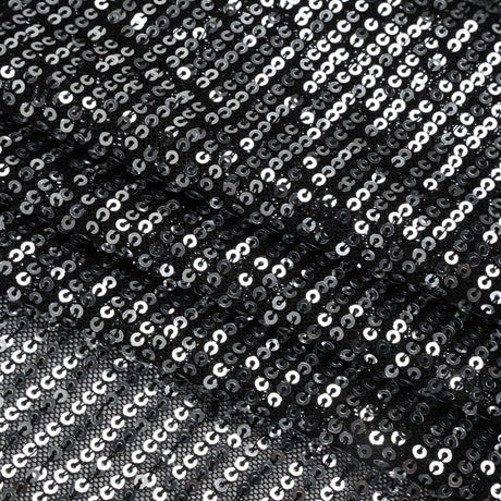 Recycled Polyester Circle Sequin Stripes on Stretch Mesh - Silver on Black - Transcendent Collection