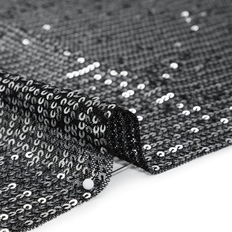 Recycled Polyester Circle Sequin Stripes on Stretch Mesh - Silver on Black - Transcendent Collection