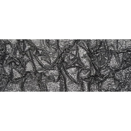 Recycled Polyester Circle Sequin Stripes on Stretch Mesh - Silver on Black - Transcendent Collection