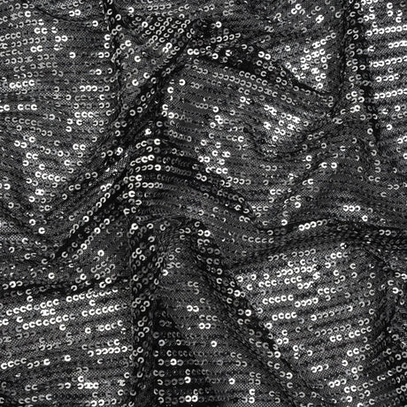 Recycled Polyester Circle Sequin Stripes on Stretch Mesh - Silver on Black - Transcendent Collection