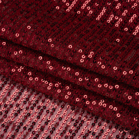 Recycled Polyester Circle Sequin Stripes on Stretch Mesh - Tango Red - Transcendent Collection