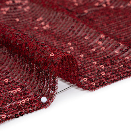 Recycled Polyester Circle Sequin Stripes on Stretch Mesh - Tango Red - Transcendent Collection