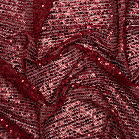 Recycled Polyester Circle Sequin Stripes on Stretch Mesh - Tango Red - Transcendent Collection