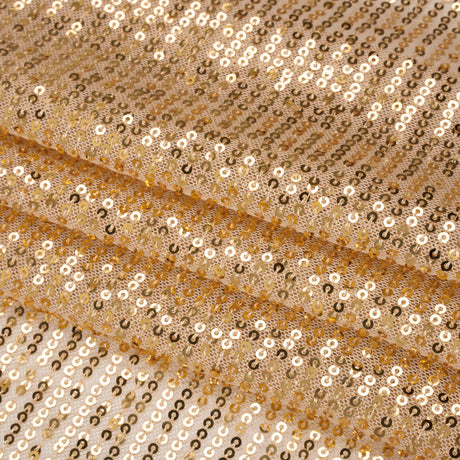 Recycled Polyester Circle Sequin Stripes on Stretch Mesh - Gold - Transcendent Collection