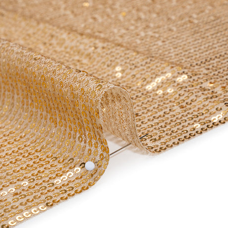 Recycled Polyester Circle Sequin Stripes on Stretch Mesh - Gold - Transcendent Collection