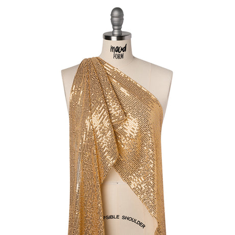 Recycled Polyester Circle Sequin Stripes on Stretch Mesh - Gold - Transcendent Collection