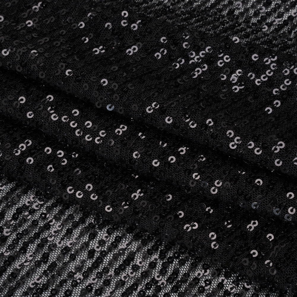 Recycled Polyester Circle Sequin Stripes on Stretch Mesh - Black - Transcendent Collection