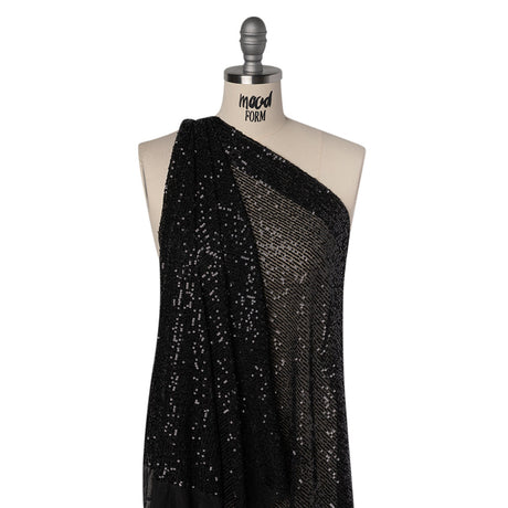 Recycled Polyester Circle Sequin Stripes on Stretch Mesh - Black - Transcendent Collection