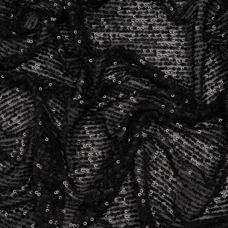 Recycled Polyester Circle Sequin Stripes on Stretch Mesh - Black - Transcendent Collection