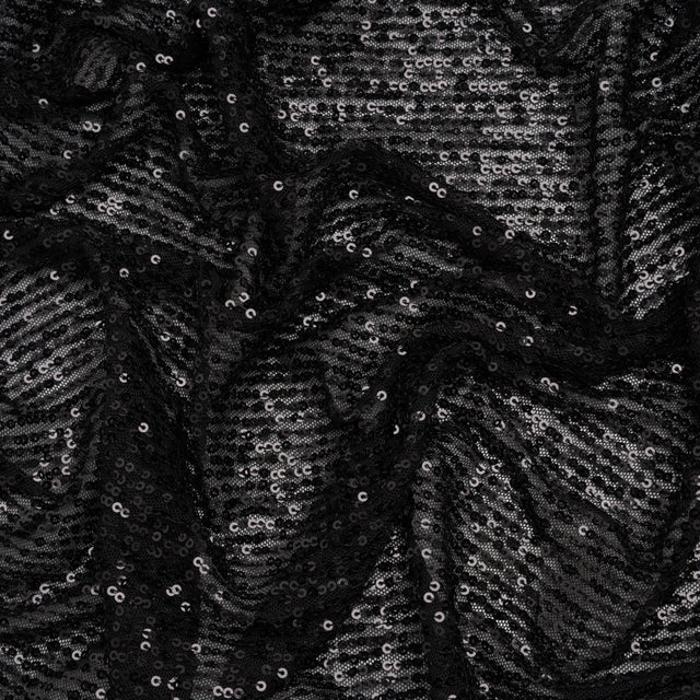 Recycled Polyester Circle Sequin Stripes on Stretch Mesh - Black - Transcendent Collection