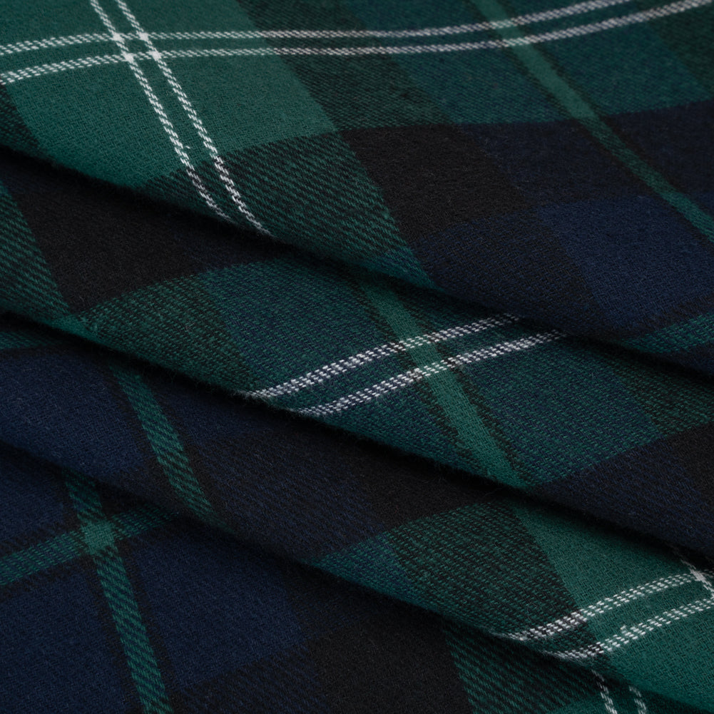 Yarn-Dyed Cotton Twill Flannel - Green, Black and Blue Black Watch Plaid