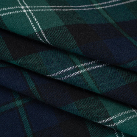 Yarn-Dyed Cotton Twill Flannel - Green, Black and Blue Black Watch Plaid