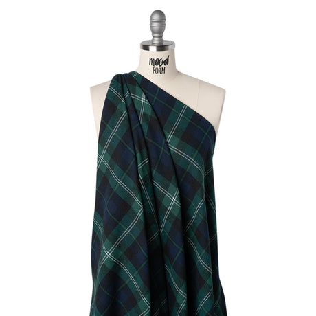Yarn-Dyed Cotton Twill Flannel - Green, Black and Blue Black Watch Plaid