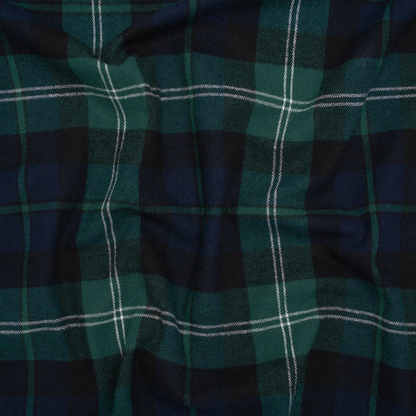 Yarn-Dyed Cotton Twill Flannel - Green, Black and Blue Black Watch Plaid