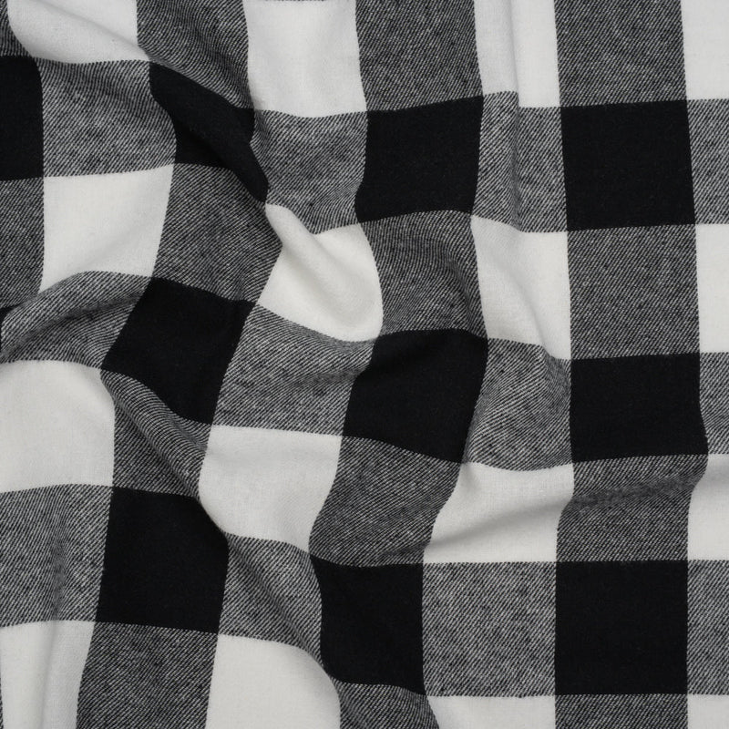 Yarn-Dyed Cotton Twill Flannel - Black and White Buffalo Check