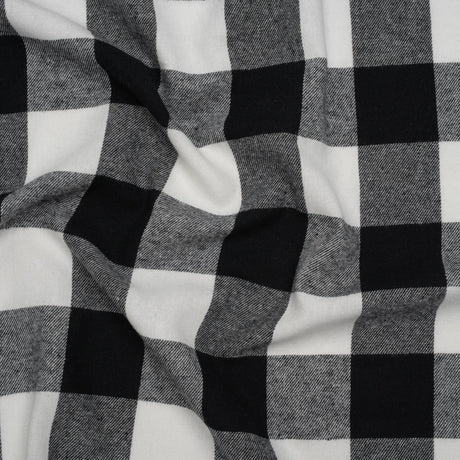 Yarn-Dyed Cotton Twill Flannel - Black and White Buffalo Check