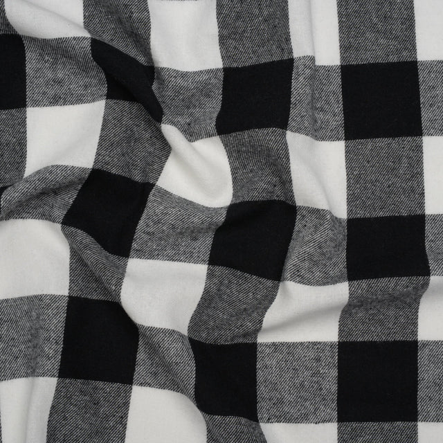 Yarn-Dyed Cotton Twill Flannel - Black and White Buffalo Check