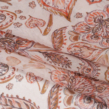 Silk Voile Print - Dusty Rose, Cream and Tan Paisleys and Flowers - Deadstock