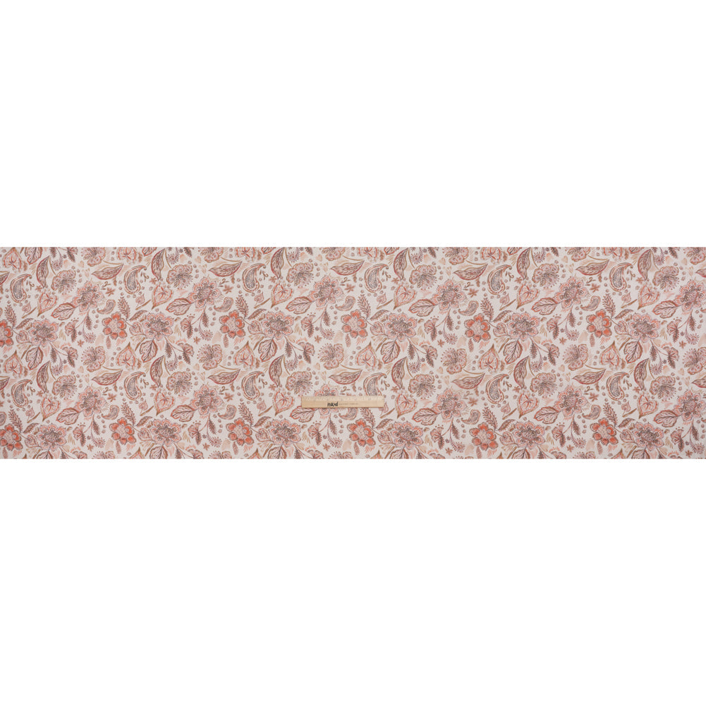 Silk Voile Print - Dusty Rose, Cream and Tan Paisleys and Flowers - Deadstock