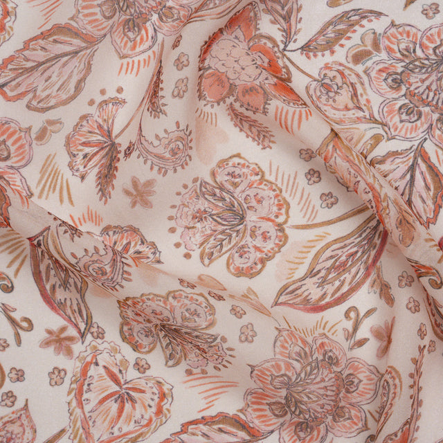Silk Voile Print - Dusty Rose, Cream and Tan Paisleys and Flowers - Deadstock