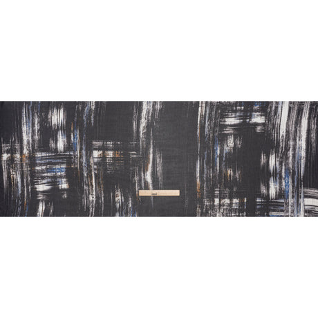 Crinkled Silk Chiffon Print - Black, Blue and White Brushy Plaid - Deadstock