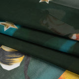 Silk Voile Print - Deep Sea Green, Blue and Yellow Broken Floral with Bees and Butterflies - Deadstock
