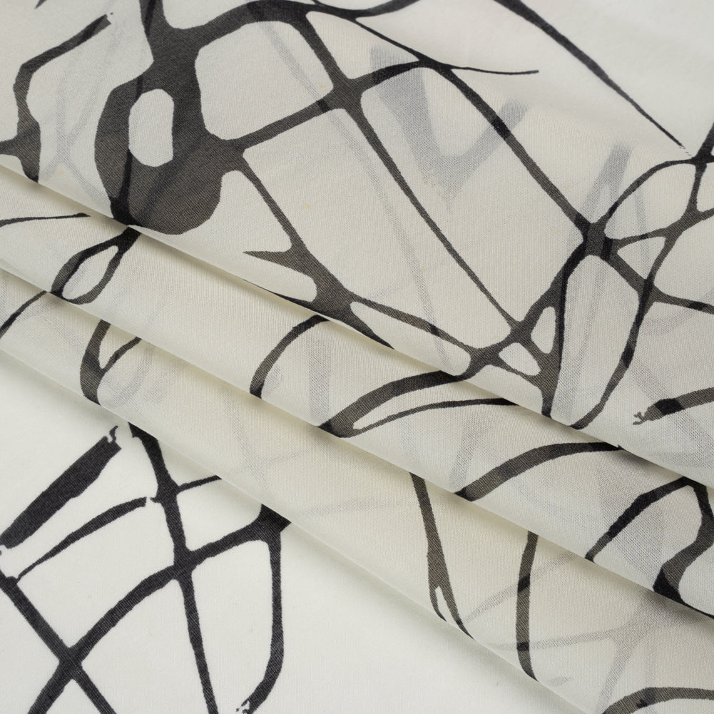 Silk Voile Print - Off White and Black Squiggles - Deadstock