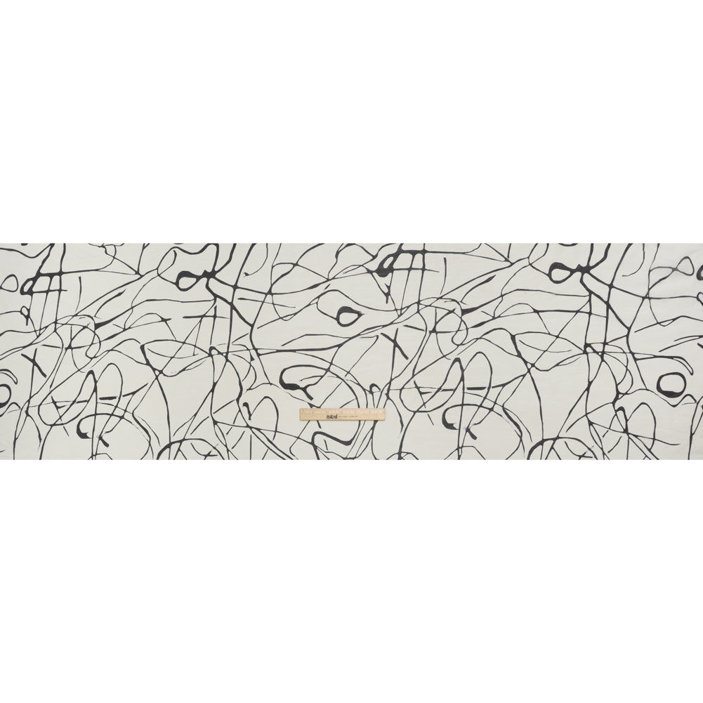 Silk Voile Print - Off White and Black Squiggles - Deadstock