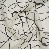 Silk Voile Print - Off White and Black Squiggles - Deadstock