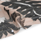 Crinkled Silk Chiffon Print - Pale Peach, Black and White Classic Tropical Floral - Deadstock