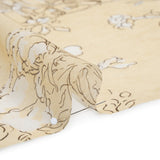 Silk Voile Print - Yellow-Beige, White and Charcoal Illustrated Flowers and Animals - Deadstock